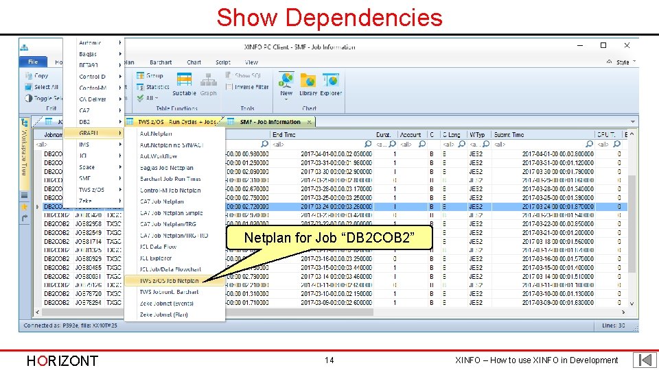 Show Dependencies The job netplan shows and succs Netplan all for preds Job “DB