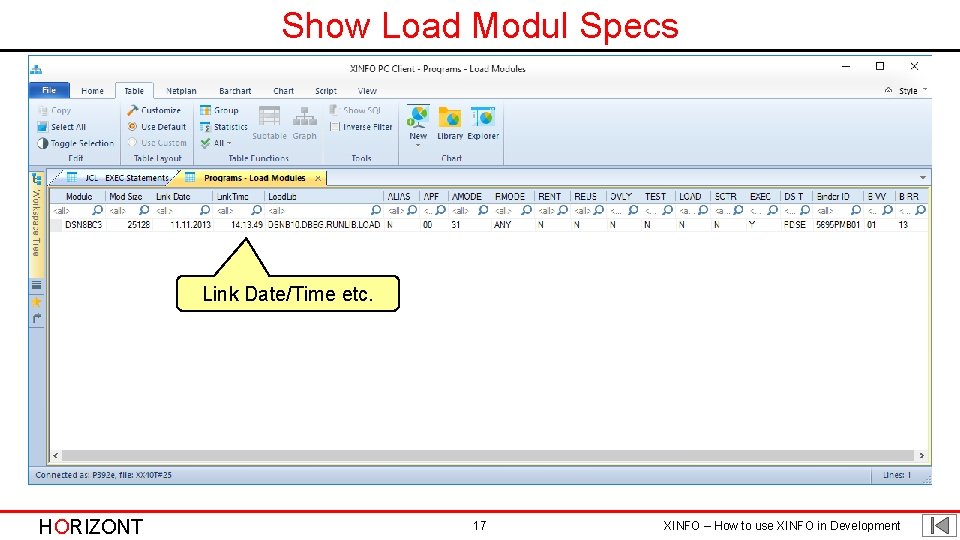 Show Load Modul Specs Link Date/Time etc. HORIZONT 17 XINFO – How to use