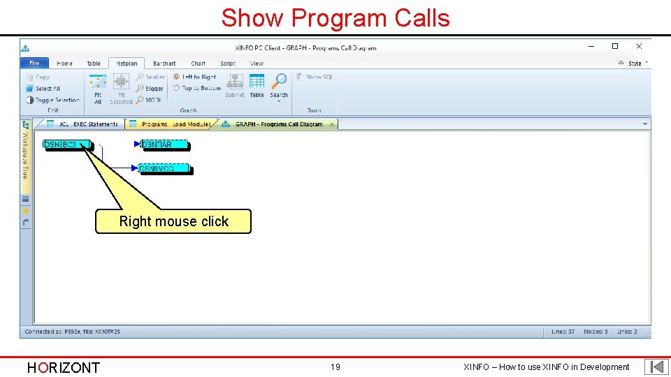 Show Program Calls Right mouse click HORIZONT 19 XINFO – How to use XINFO