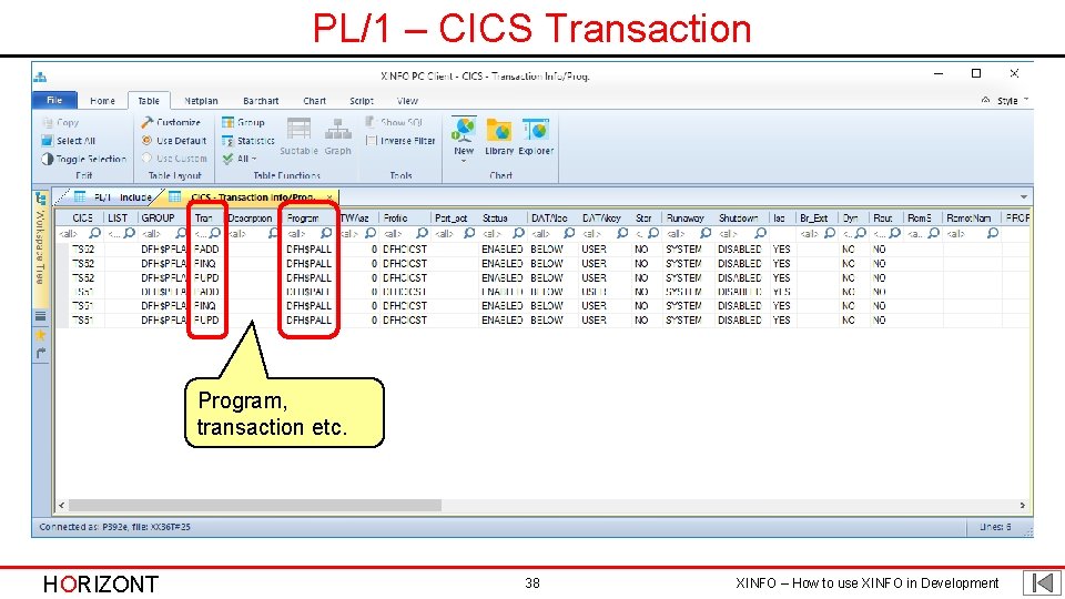 PL/1 – CICS Transaction Program, transaction etc. HORIZONT 38 XINFO – How to use