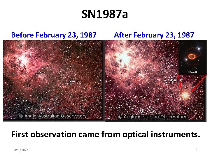 SN 1987 a Before February 23, 1987 After February 23, 1987 First observation came