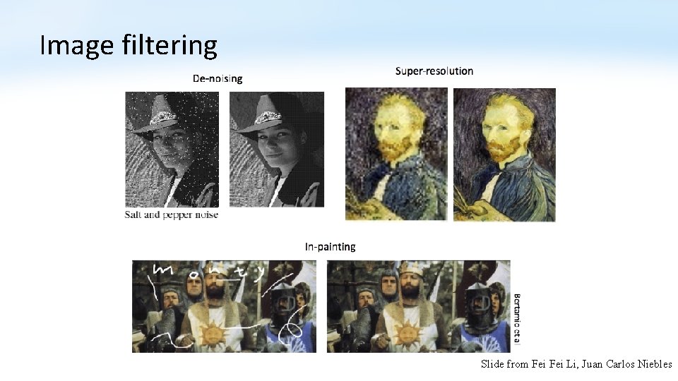 Image filtering Slide from Fei Li, Juan Carlos Niebles 