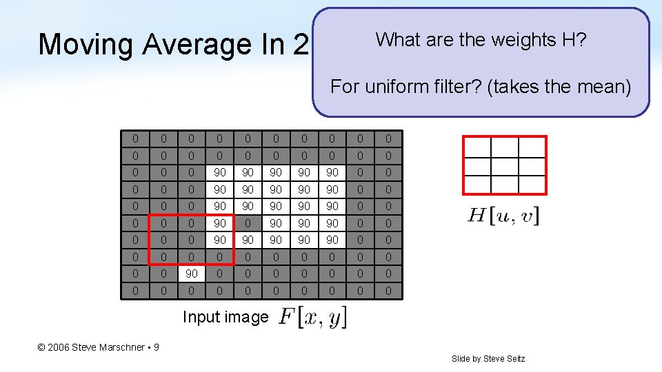 Moving Average In 2 D What are the weights H? For uniform filter? (takes