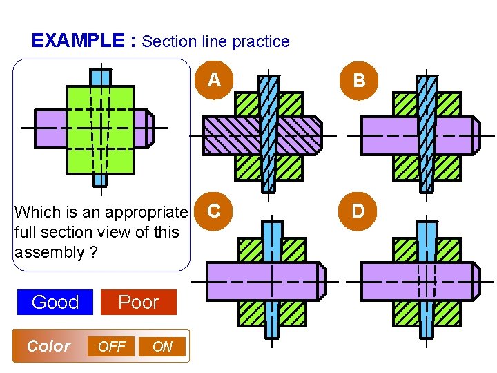 EXAMPLE : Section line practice Which is an appropriate full section view of this