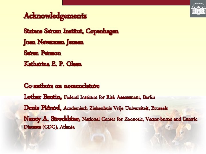 Acknowledgements Statens Serum Institut, Copenhagen Joan Neverman Jensen Søren Persson Katharina E. P. Olsen
