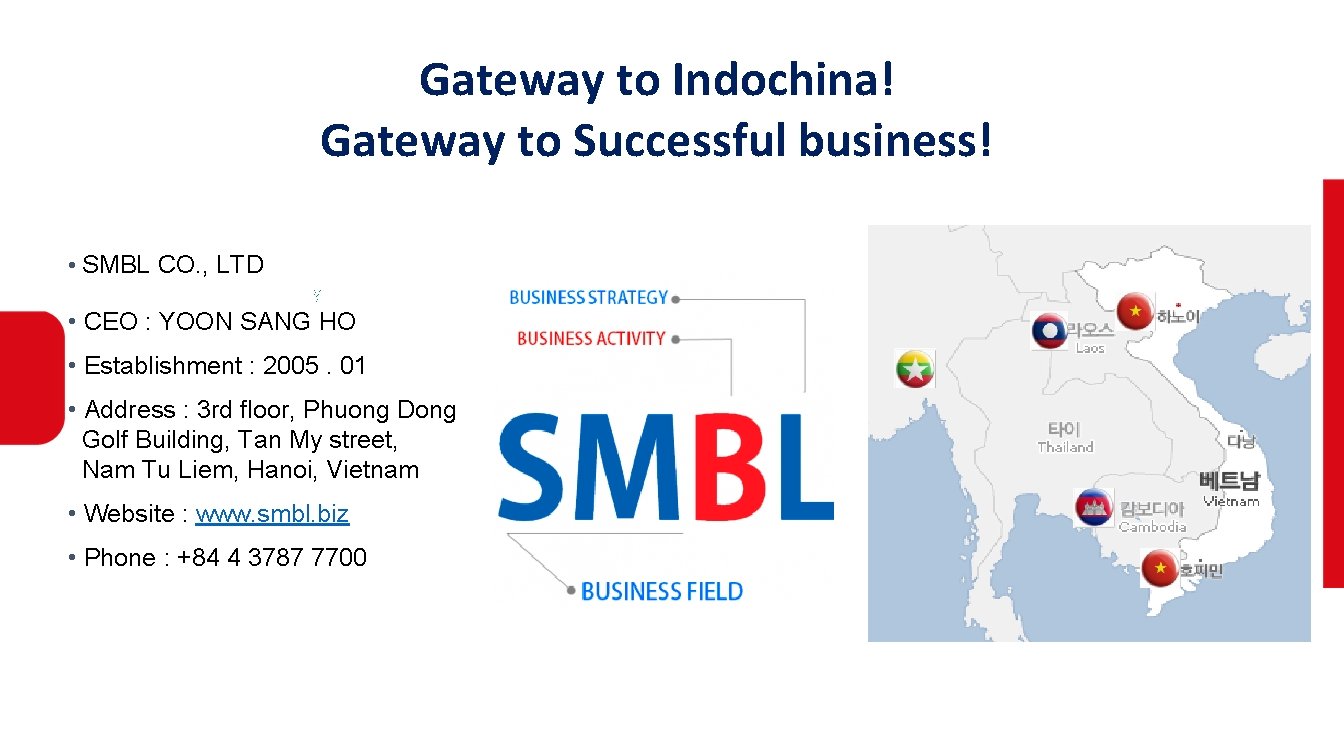 Gateway to Indochina! Gateway to Successful business! • SMBL CO. , LTD ? •