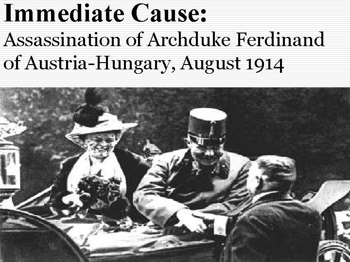 Immediate Cause: Assassination of Archduke Ferdinand of Austria-Hungary, August 1914 