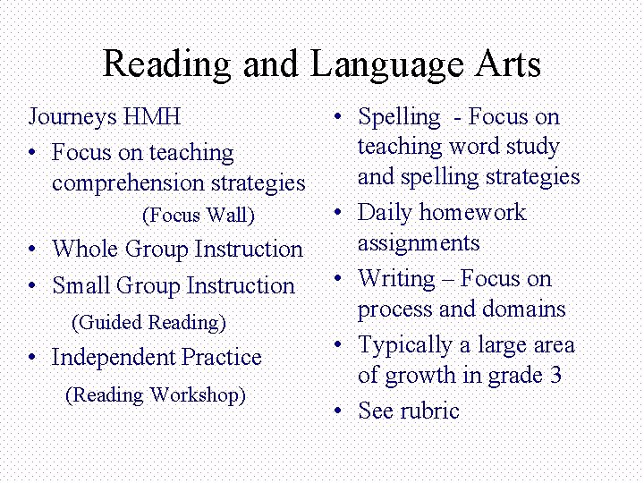 Reading and Language Arts Journeys HMH • Focus on teaching comprehension strategies (Focus Wall)