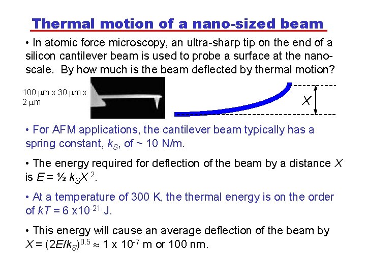 Thermal motion of a nano-sized beam • In atomic force microscopy, an ultra-sharp tip