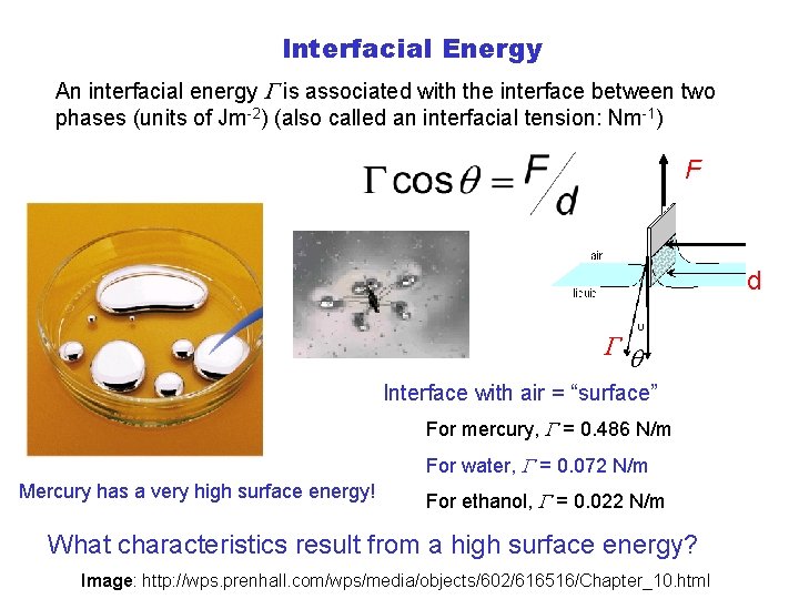 Interfacial Energy An interfacial energy G is associated with the interface between two phases