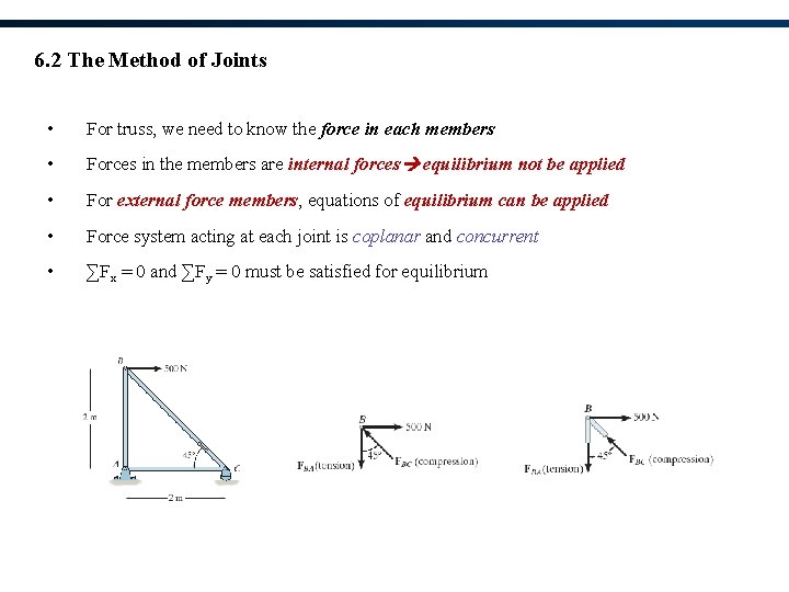 6. 2 The Method of Joints • For truss, we need to know the