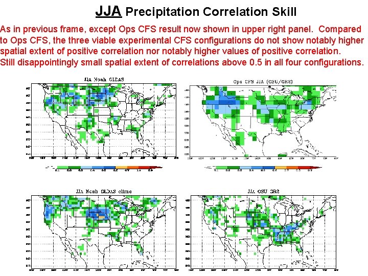 JJA Precipitation Correlation Skill As in previous frame, except Ops CFS result now shown