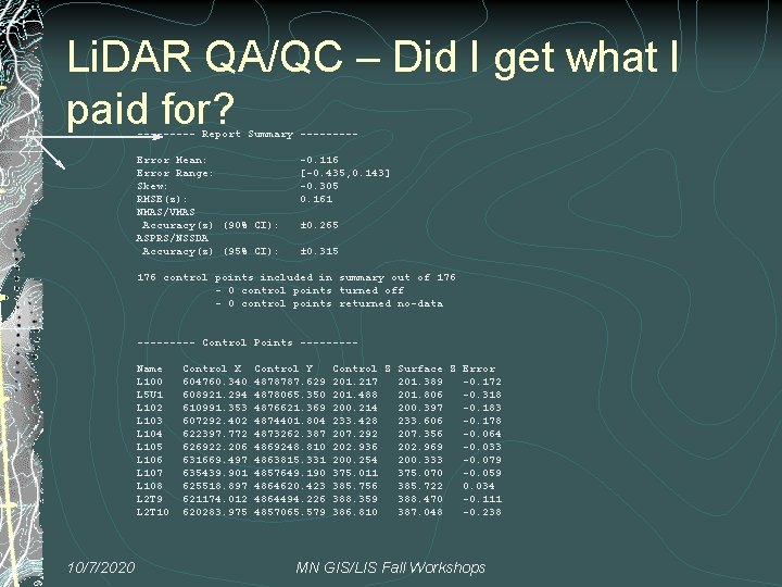 Li. DAR QA/QC – Did I get what I paid for? ----- Report Summary