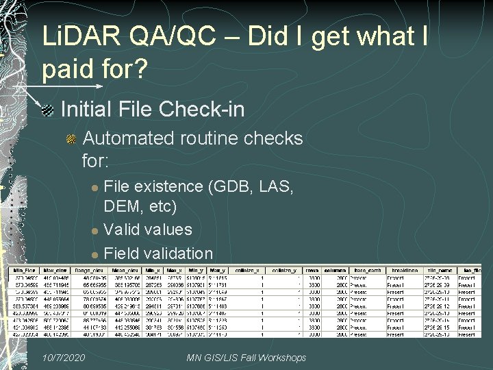 Li. DAR QA/QC – Did I get what I paid for? Initial File Check-in