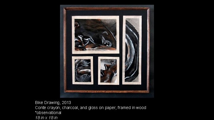 Bike Drawing, 2013 Conte crayon, charcoal, and gloss on paper, framed in wood *observational