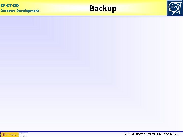 EP-DT-DD Detector Development Backup SSD - Solid State Detector Lab - Nov 16 -17