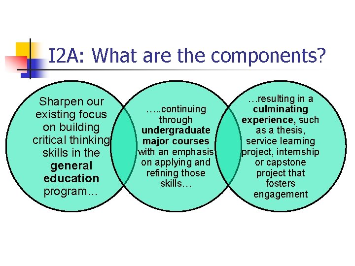 I 2 A: What are the components? Sharpen our existing focus on building critical