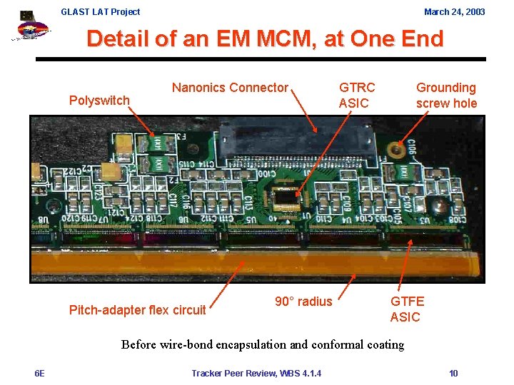 GLAST LAT Project March 24, 2003 Detail of an EM MCM, at One End