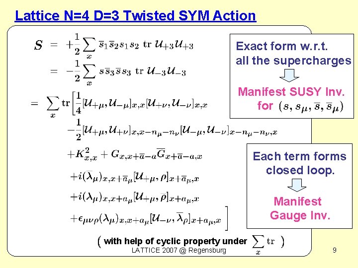 Lattice N=4 D=3 Twisted SYM Action Exact form w. r. t. all the supercharges