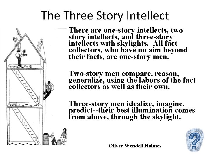 The Three Story Intellect There are one-story intellects, two story intellects, and three-story intellects