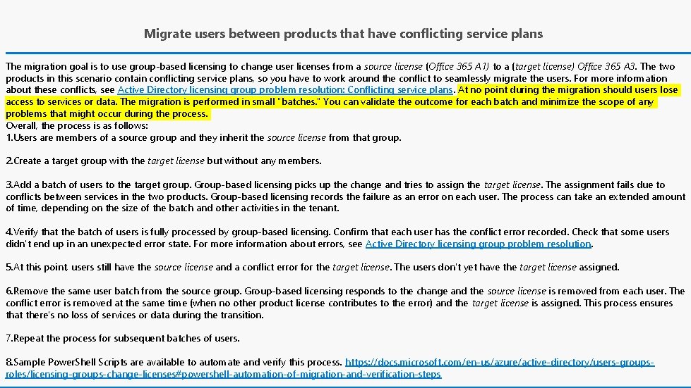 Migrate users between products that have conflicting service plans The migration goal is to