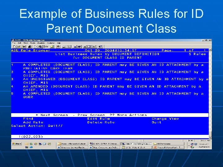 Example of Business Rules for ID Parent Document Class 