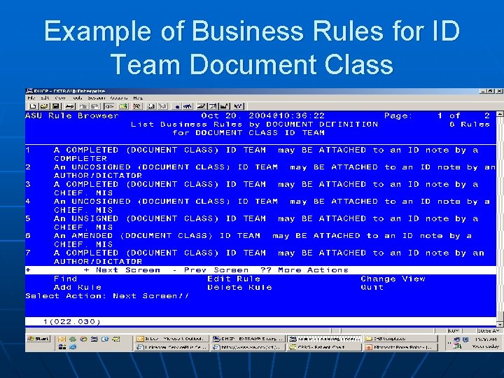 Example of Business Rules for ID Team Document Class 