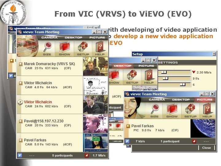 From VIC (VRVS) to Vi. EVO (EVO) • 3 years of experiences with developing