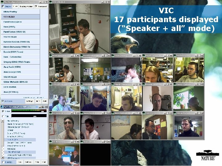 VIC Overview of videoconference clients in EVO 17 participants displayed (“Speaker + all” mode)