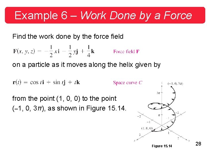 Example 6 – Work Done by a Force Find the work done by the Example 6 – Work Done by a Force Find the work done by the