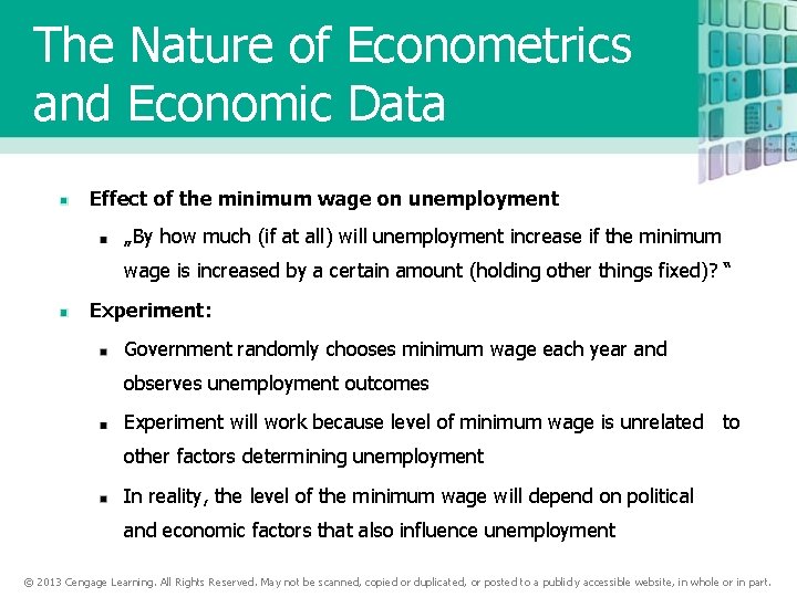 The Nature of Econometrics and Economic Data Effect of the minimum wage on unemployment