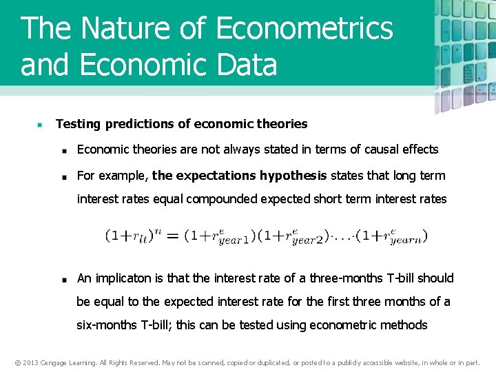 The Nature of Econometrics and Economic Data Testing predictions of economic theories Economic theories