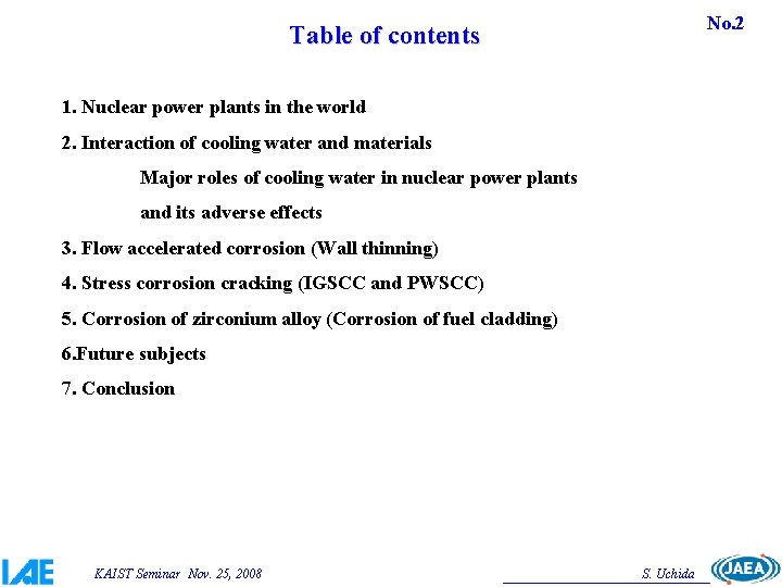 No. 2 Table of contents 1. Nuclear power plants in the world 2. Interaction