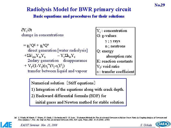 No. 29 Radiolysis Model for BWR primary circuit Basic equations and procedures for their
