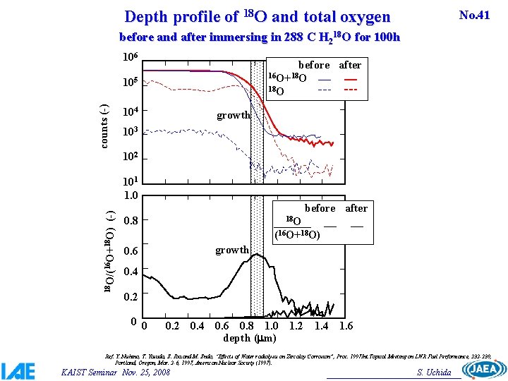 Depth profile of 18 O and total oxygen No. 41 before and after immersing