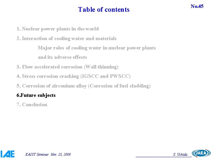 No. 45 Table of contents 1. Nuclear power plants in the world 2. Interaction