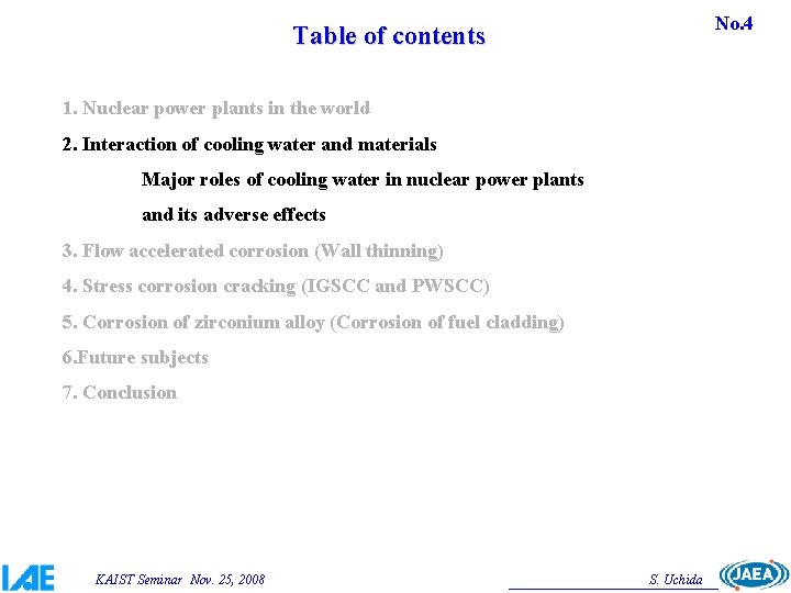 No. 4 Table of contents 1. Nuclear power plants in the world 2. Interaction