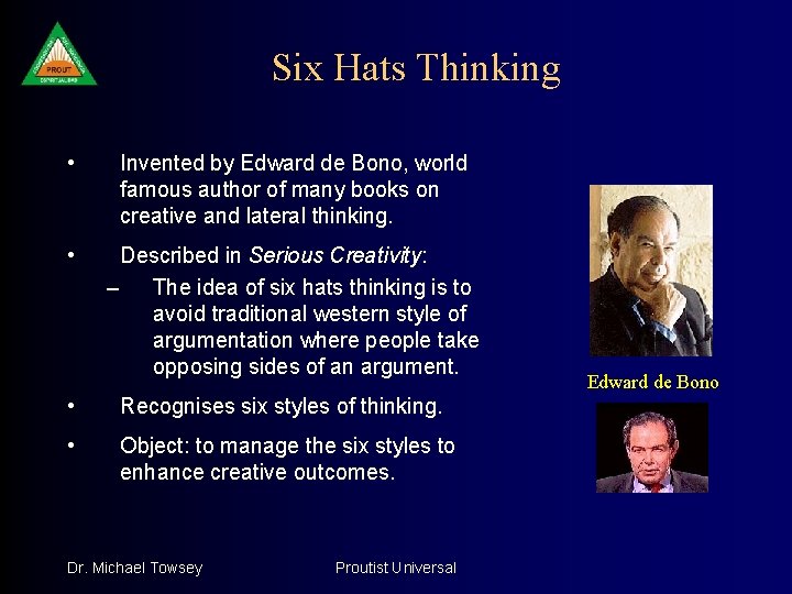 Six Hats Thinking • Invented by Edward de Bono, world famous author of many
