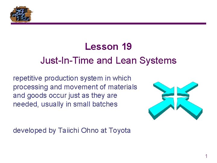 Lesson 19 Just-In-Time and Lean Systems repetitive production system in which processing and movement