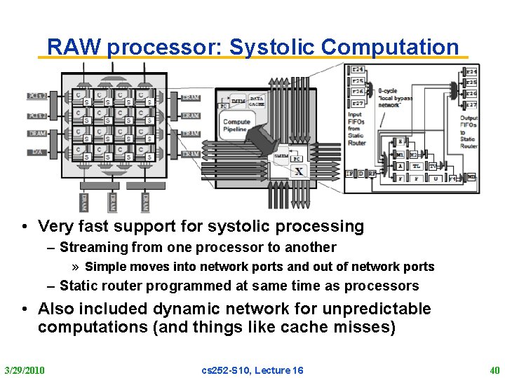 RAW processor: Systolic Computation • Very fast support for systolic processing – Streaming from