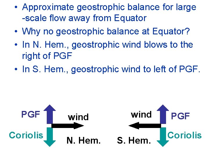 • Approximate geostrophic balance for large -scale flow away from Equator • Why • Approximate geostrophic balance for large -scale flow away from Equator • Why