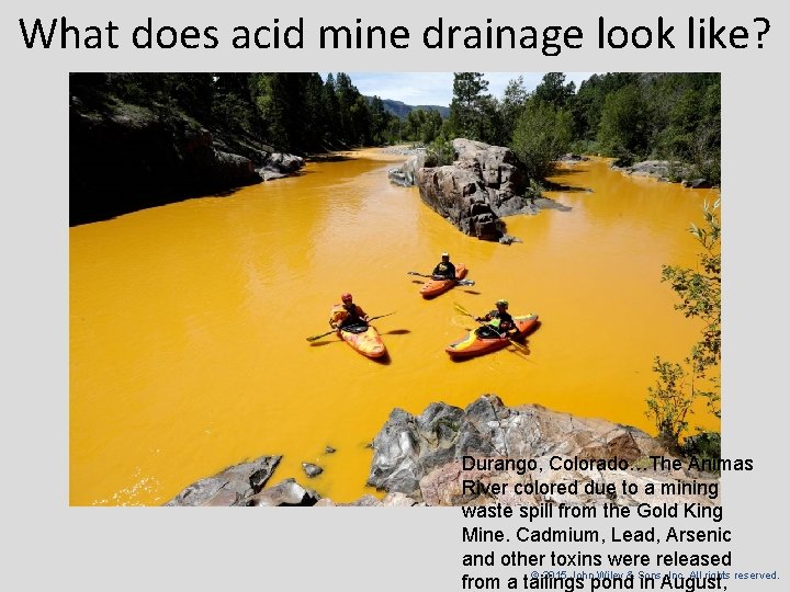 What does acid mine drainage look like? Durango, Colorado…The Animas River colored due to