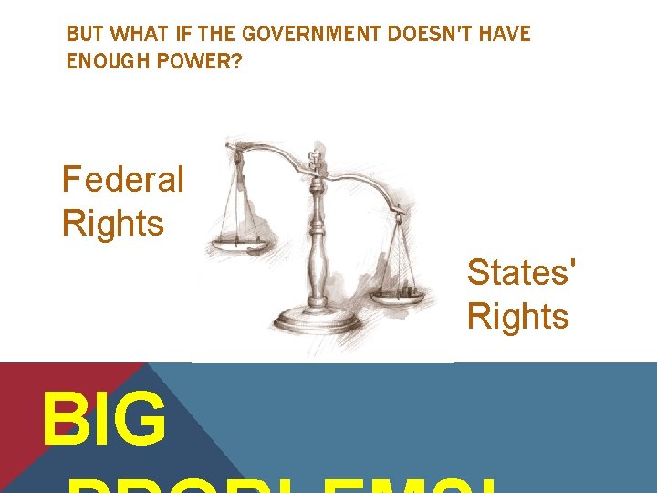 BUT WHAT IF THE GOVERNMENT DOESN'T HAVE ENOUGH POWER? Federal Rights States' Rights BIG