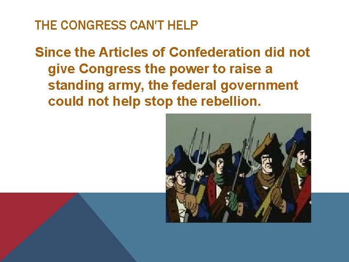 THE CONGRESS CAN'T HELP Since the Articles of Confederation did not give Congress the