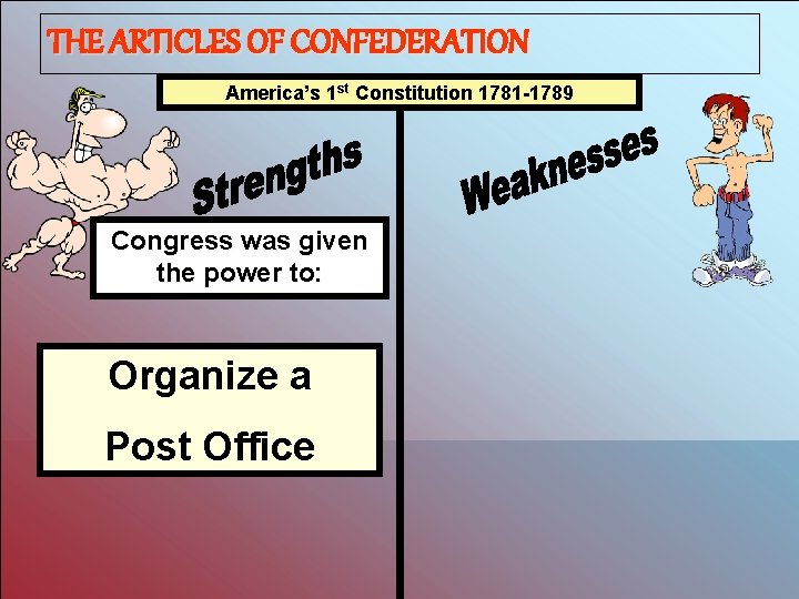 THE ARTICLES OF CONFEDERATION America’s 1 st Constitution 1781 -1789 Congress was given the