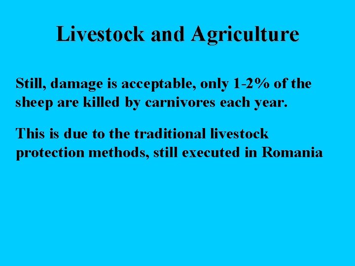 Livestock and Agriculture Still, damage is acceptable, only 1 -2% of the sheep are