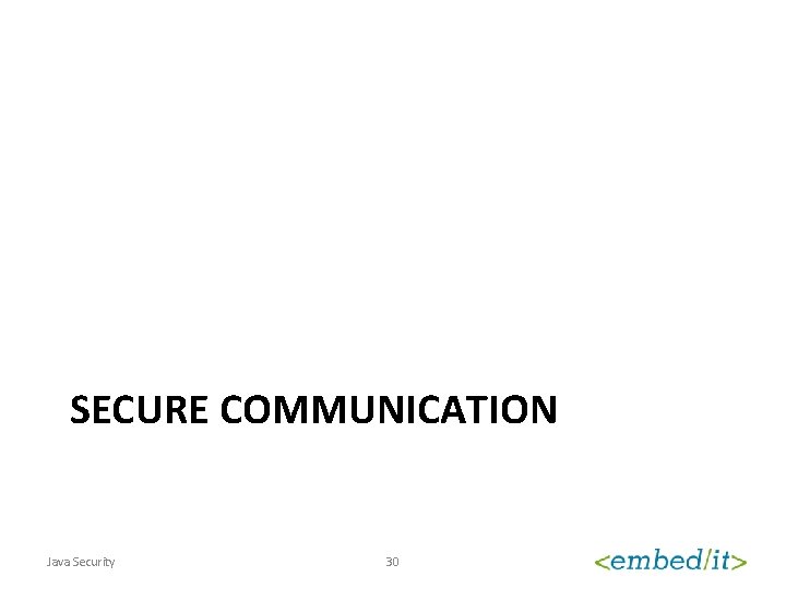 SECURE COMMUNICATION Java Security 30 