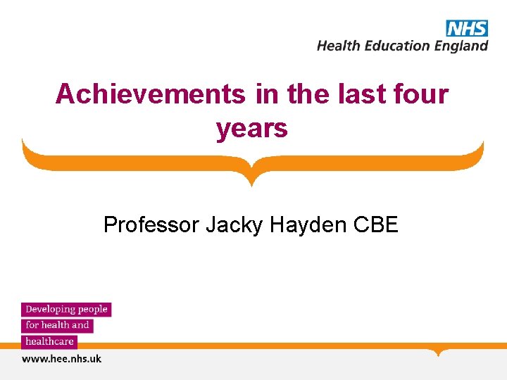 Achievements in the last four years Professor Jacky Hayden CBE 