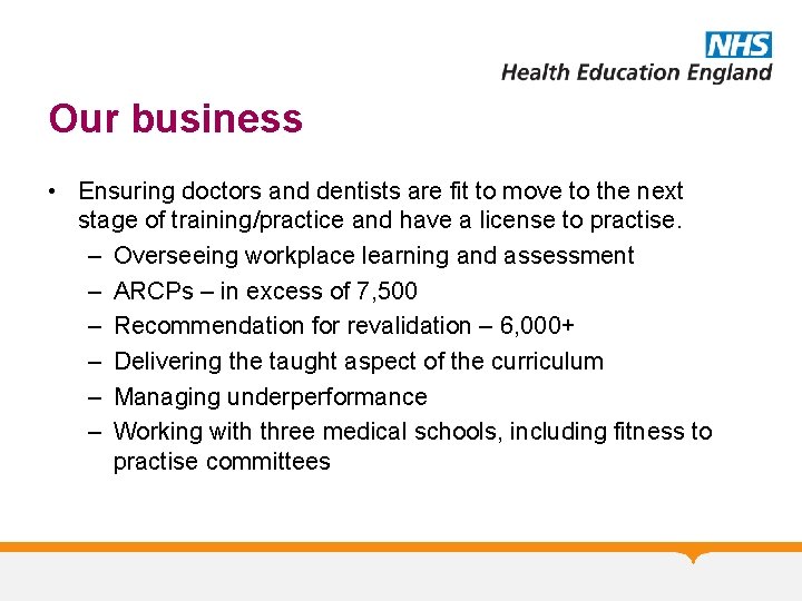 Our business • Ensuring doctors and dentists are fit to move to the next