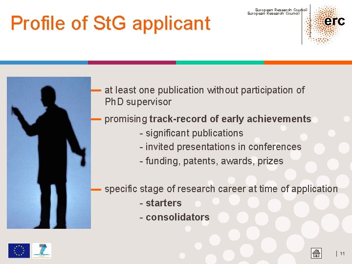 Profile of St. G applicant European Research Council at least one publication without participation